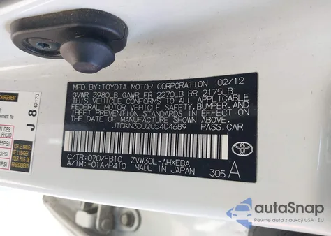 2012 Toyota Prius Three from USA, damaged, VIN JTDKN3DU2C5404689